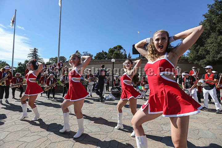 20180831SanDiegoatStanford-03.JPG - Stanford cheerleaders and band perform prior to an NCAA football game between the Stanford Cardinal and the San Diego State Aztecs in Stanford, Calif. on Friday, Aug. 31, 2018. 